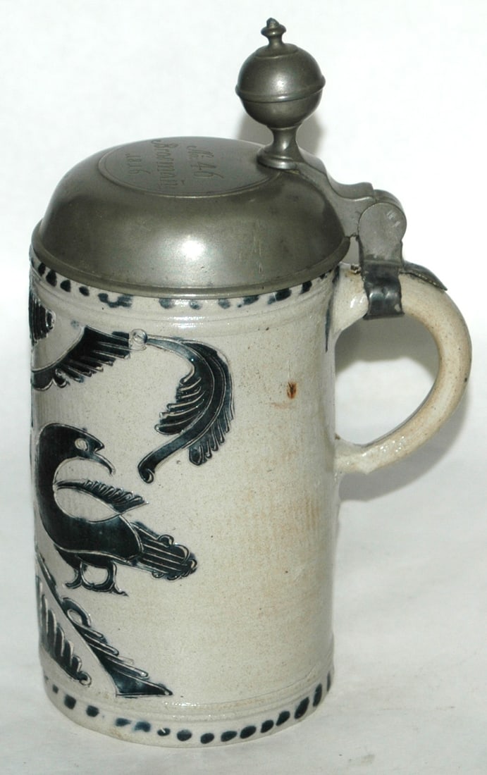 1816 Westerwald Scratch Pheasants Stoneware Stein - 4
