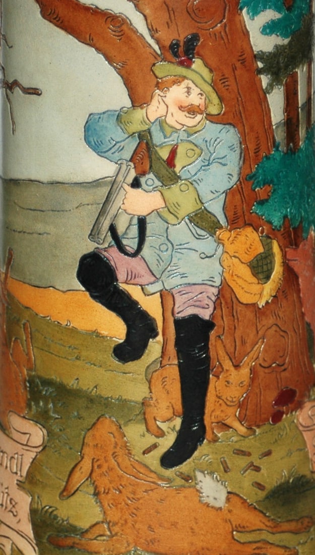 Hunter w Rabbit Hiding behind Tree Stein - 2