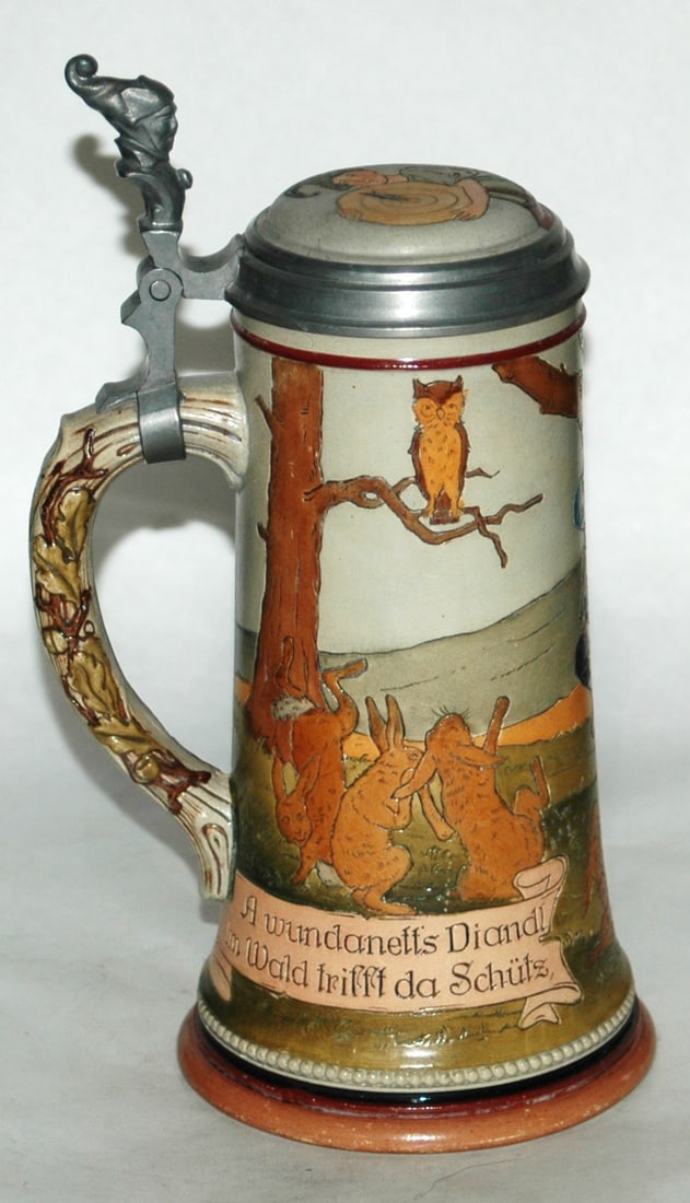 Hunter w Rabbit Hiding behind Tree Stein - 3