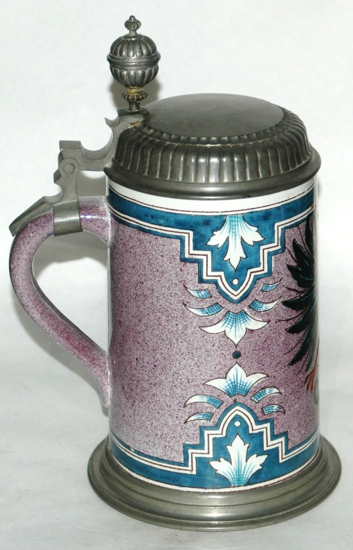 1L Mettlach Faience Large German Eagle Stein - 3