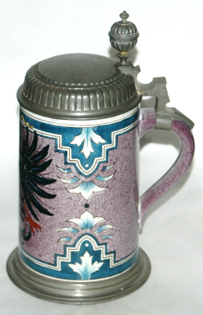 1L Mettlach Faience Large German Eagle Stein - 4