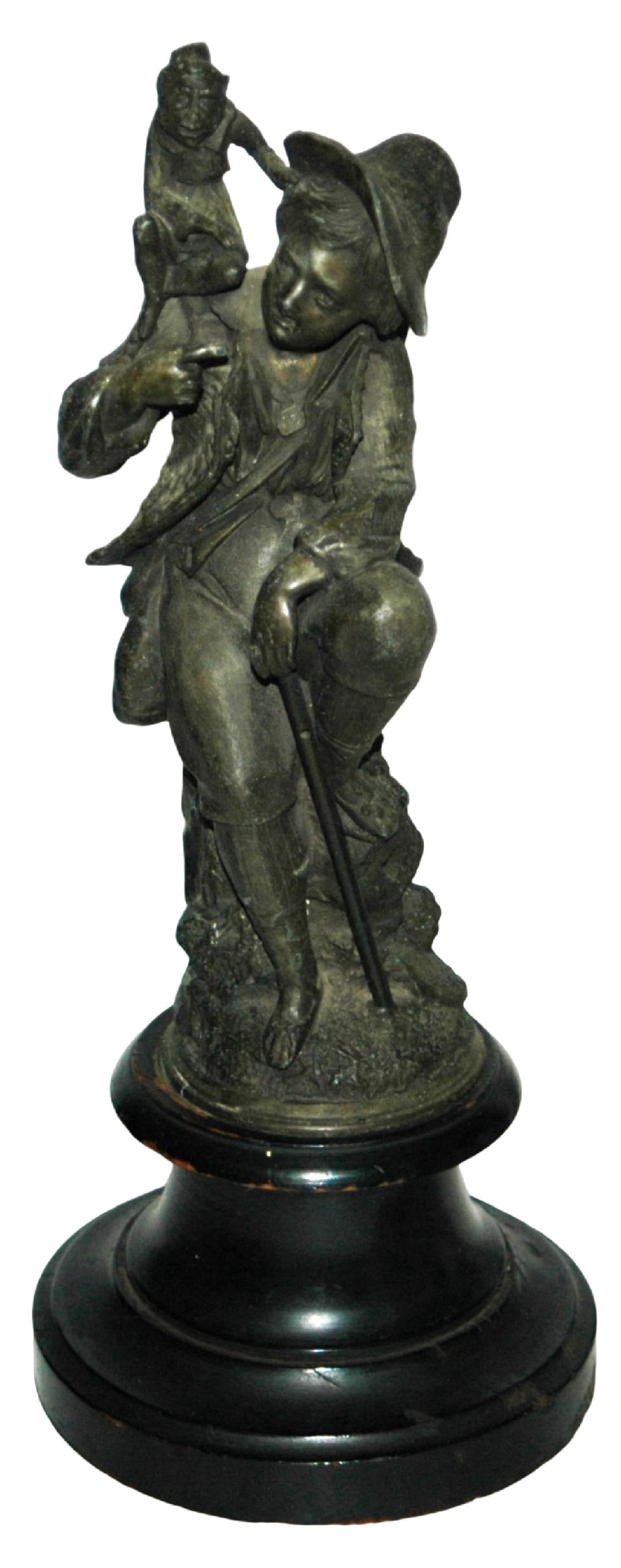 12" Metal Man & Monkey Figure on Wood Base (1 of 4)