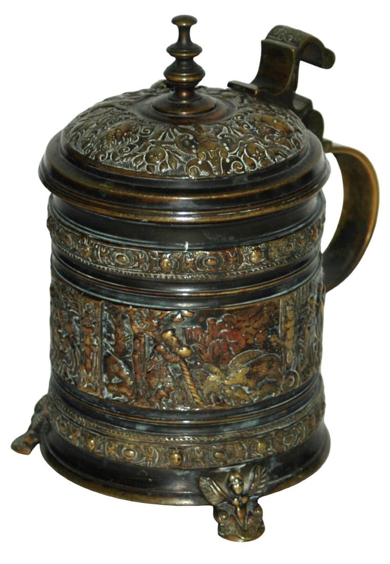 Rare 1L Brass Detailed Hunters & Folks Stein (1 of 5)