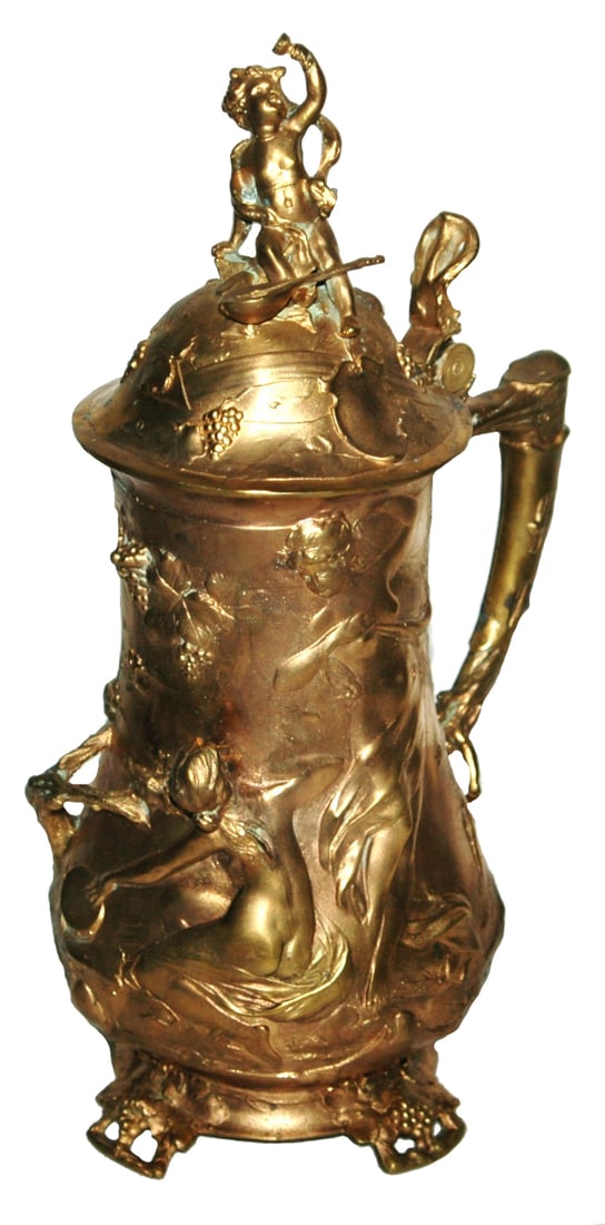 17" Gilded Metal Pan, Women & Cherubs Stein (1 of 6)