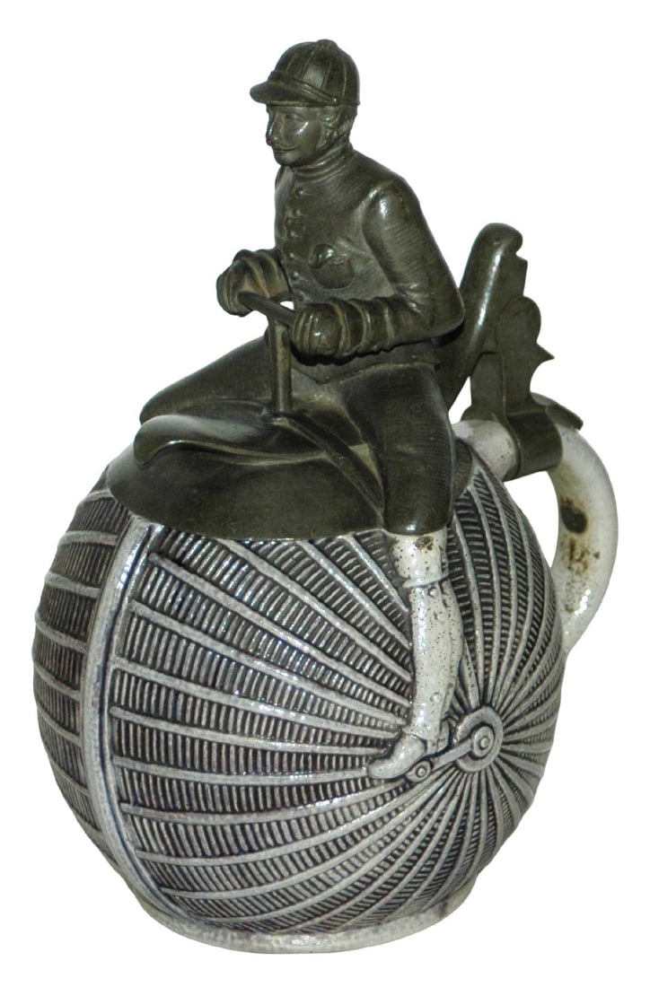 High Wheel Bicycle Character Stein w Figural Lid (1 of 3)