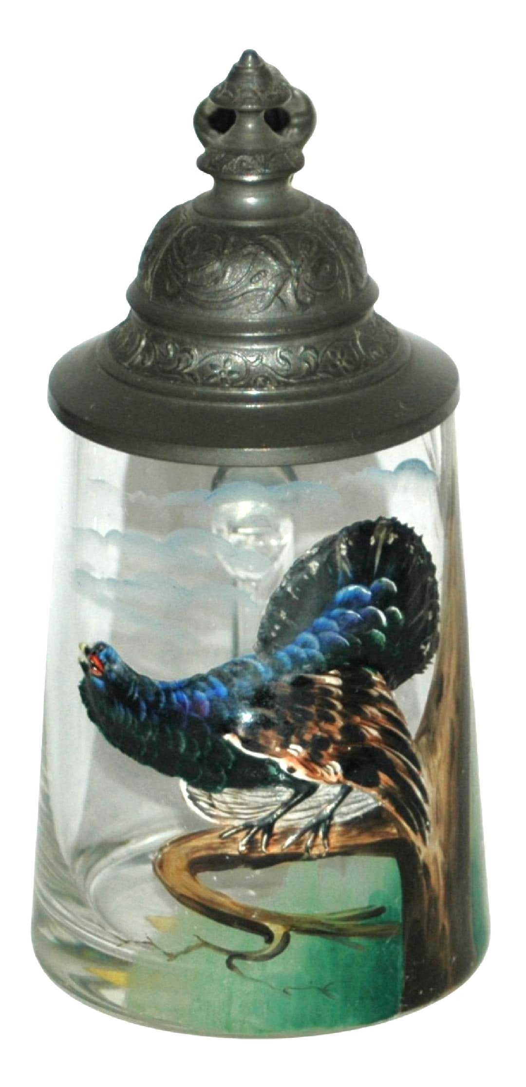 3/10L Relief Enamel Pheasant on Tree Glass Stein (1 of 3)