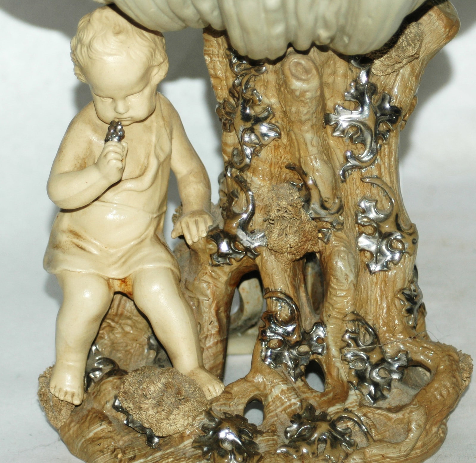 Mettlach Earlyware 9" Shell Compote w Child - 2