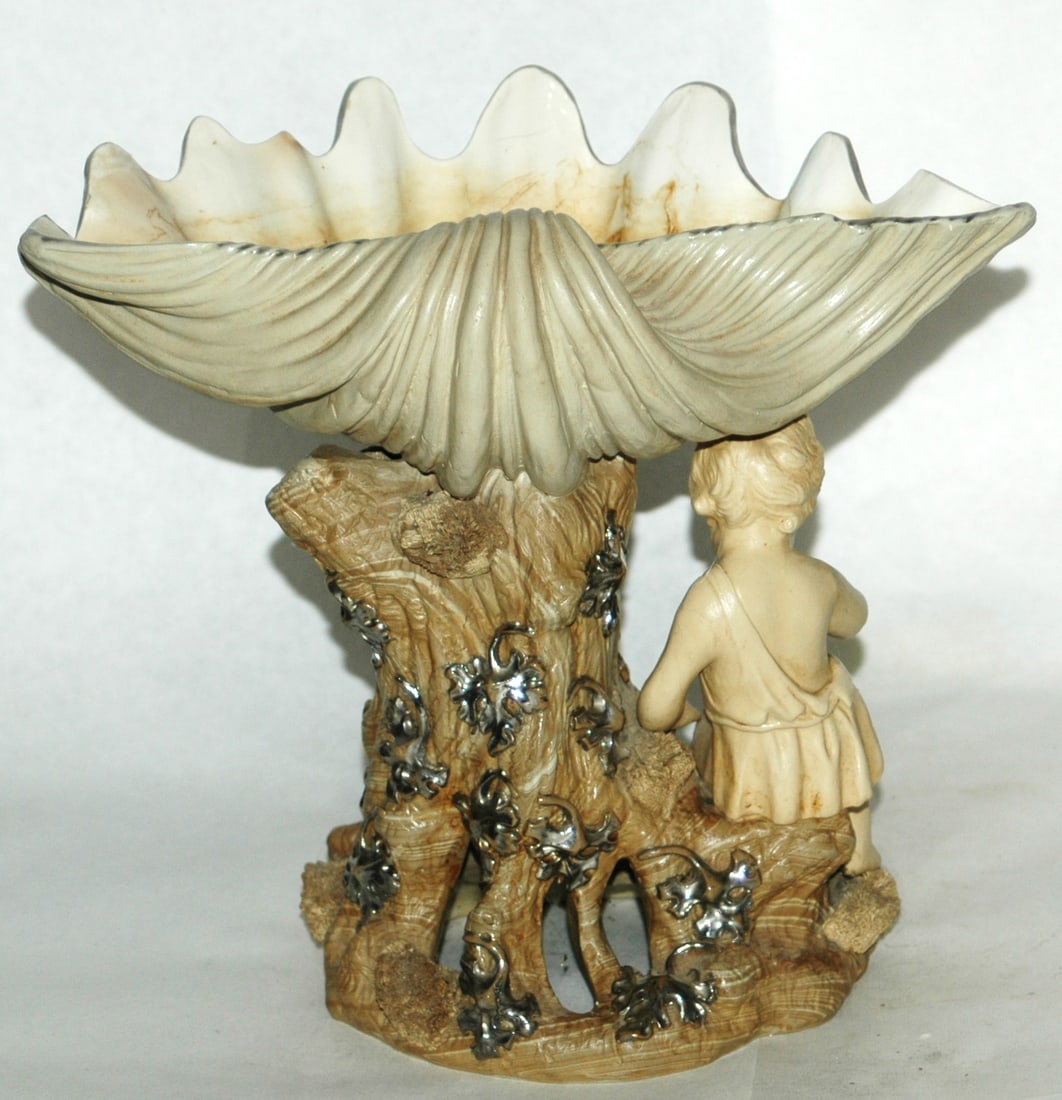 Mettlach Earlyware 9" Shell Compote w Child - 3