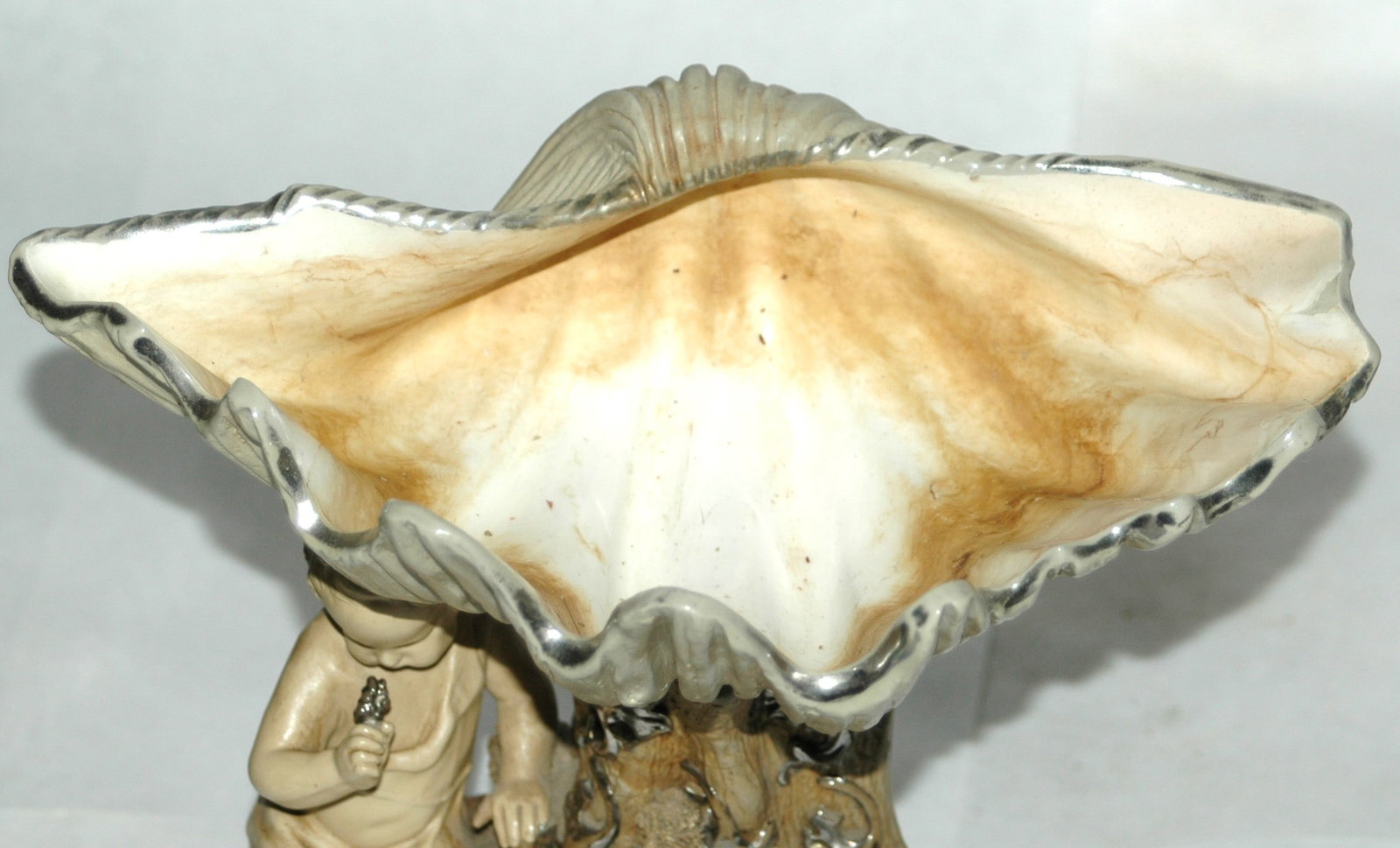 Mettlach Earlyware 9" Shell Compote w Child - 4