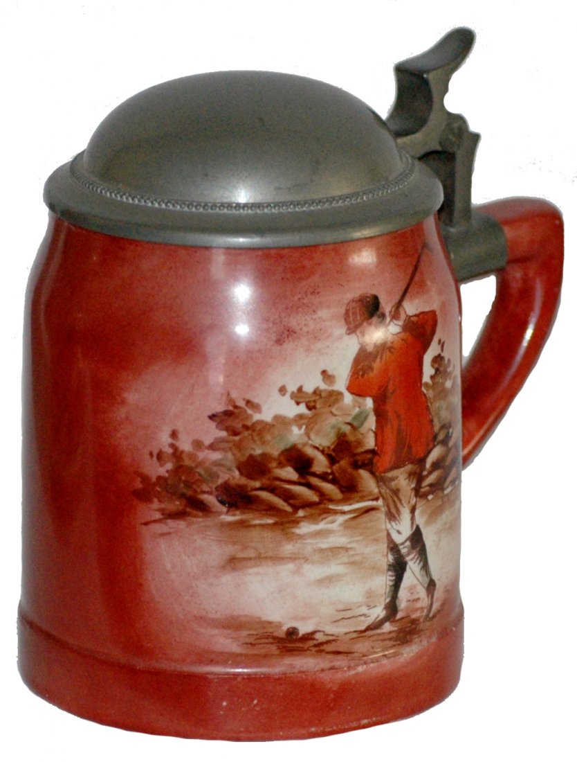 Golfing Scene Handel Pottery Golfer Stein: Handel Pottery POG 1/2L. Golf Scene. Mint.