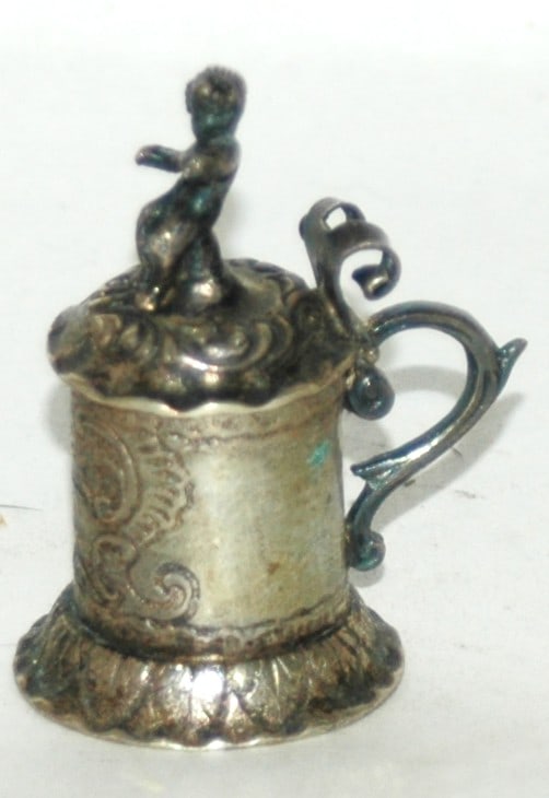 Silver 2" Mini Stein w Cherub Finial Lid - 2