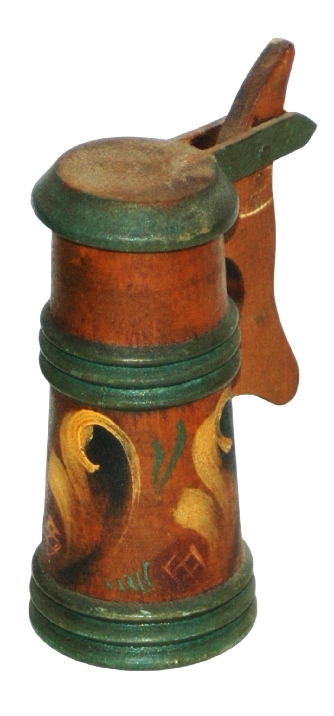 Painted Wood Floral 4" Mini Stein: Painted Wood 4" Mini Stein. Floral design. Mint.