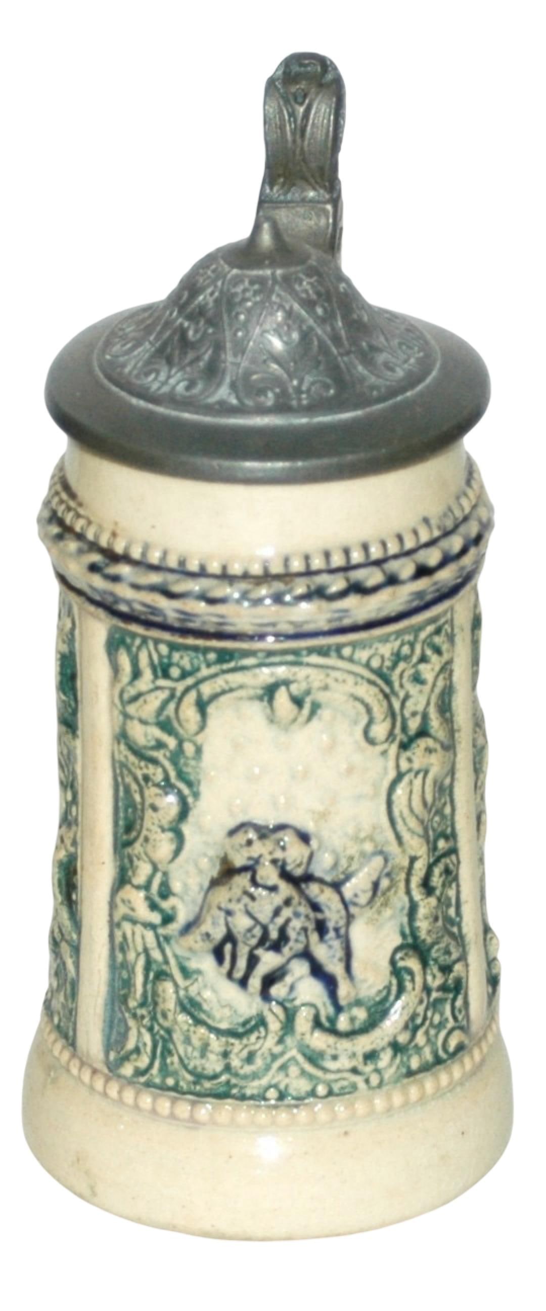 Hunting Dog w Bird 1/8L Pottery Relief Stein: Pottery Relief 1/8L. Hunting dog with bird. Mint.