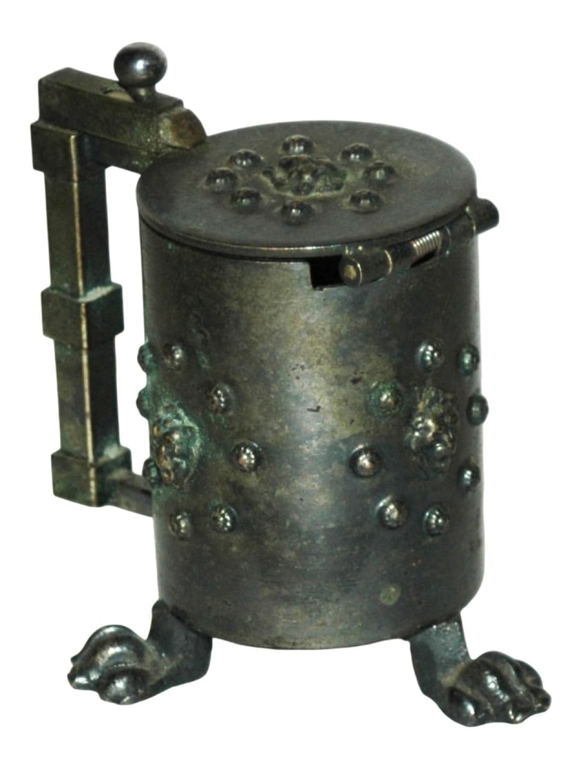 Metal Lion Faces 3" Stein w 3 feet & Locking Lid (1 of 3)