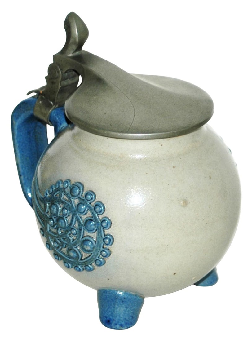 Riemerschmidt Stoneware Stein in Blue Coloring: Stoneware #1757 Relief 1/2L. Richard Riemerschmidt design in blue coloring. Mint.
