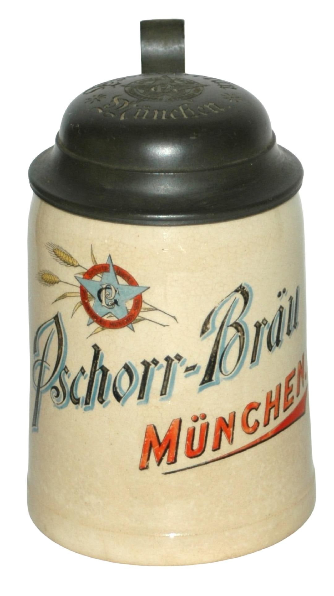 Brewery Pschorr Brau Stein w Matched Logo Lid (1 of 5)