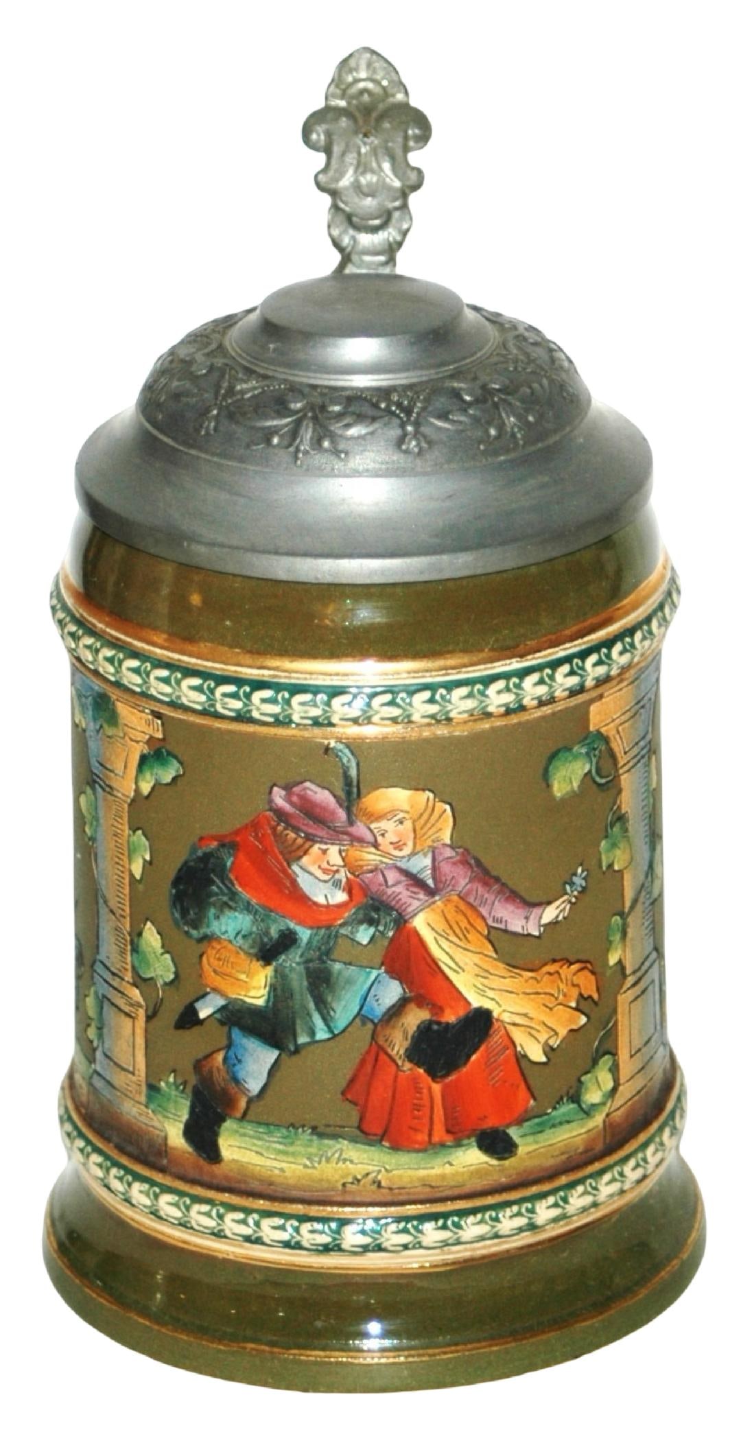 Night Couple & Musicians Etched Stein: Gerz #1218 Etched 1/2L. Night couple and musicians. Mint.