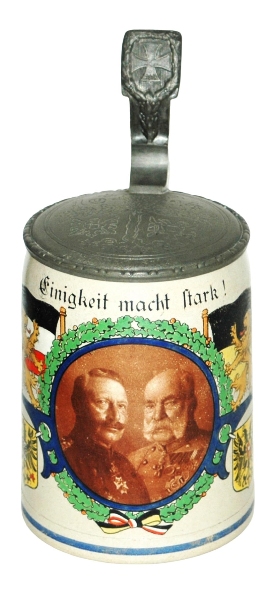 Wilhelm I & II Stein w Flags & Engraved Lid (1 of 5)