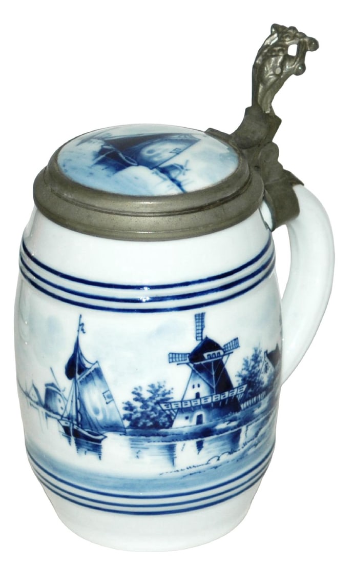 Windmill & Seahorse Stein w Litho w Inlay Lid (1 of 4)