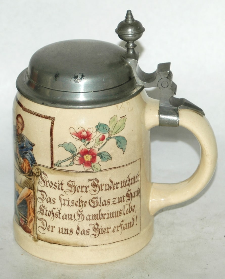 Mettlach Drinking Men Smoking At Table Stein - 4