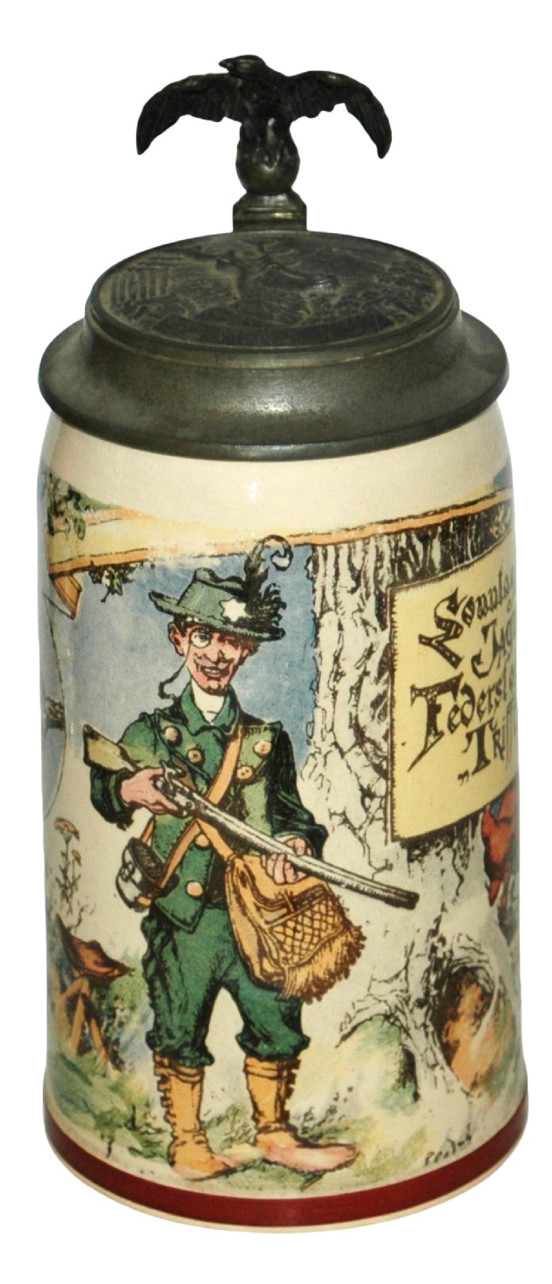 Mettlach Schlitt Hunter & Animals wRelief Stag Lid (1 of 5)
