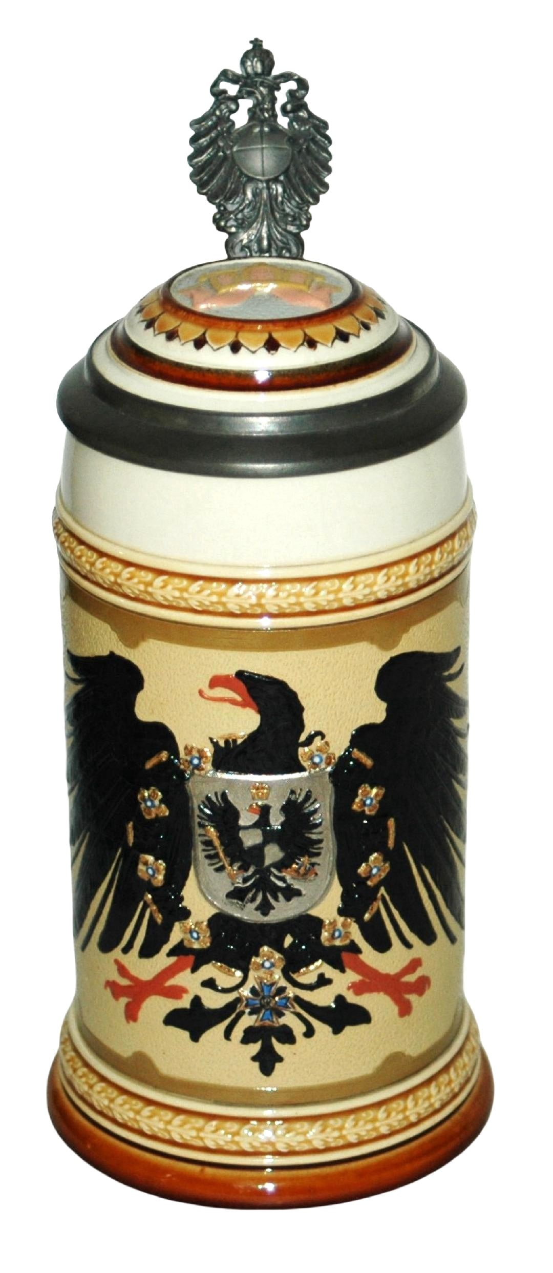 Mettlach Imperial Black Eagle Stein w Crown Inlay (1 of 5)