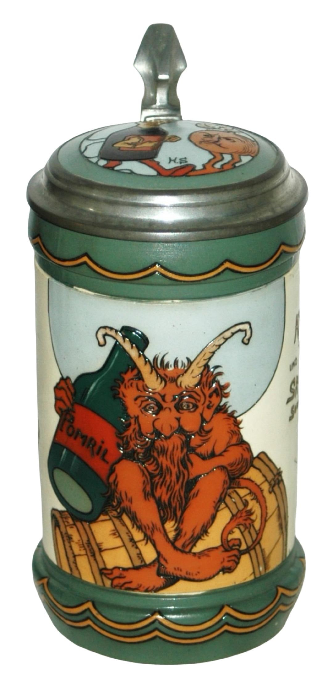 Mettlach Schlitt Troll on a Barrell w a Bottle (1 of 5)