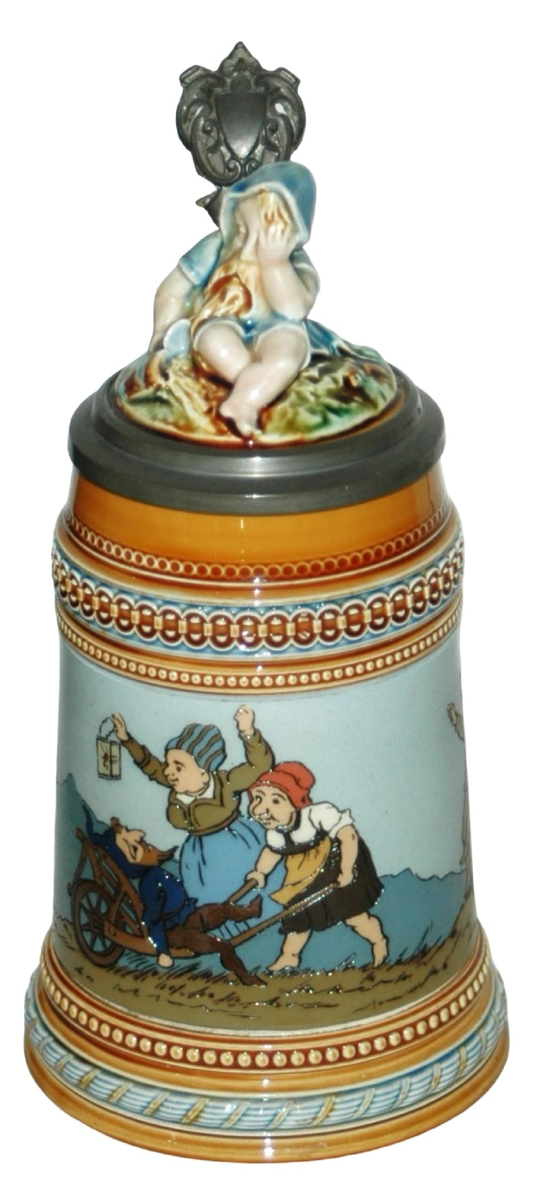 Mettlach Women w Drunk Dwarfs Stein 3D Inlay Lid (1 of 5)