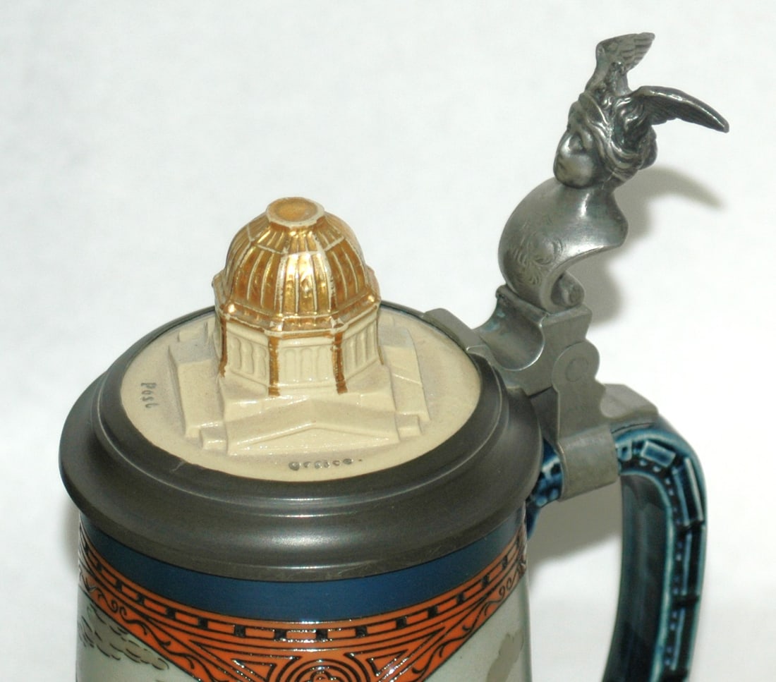 Mettlach Chicago Library Masonic Temple Stein - 6