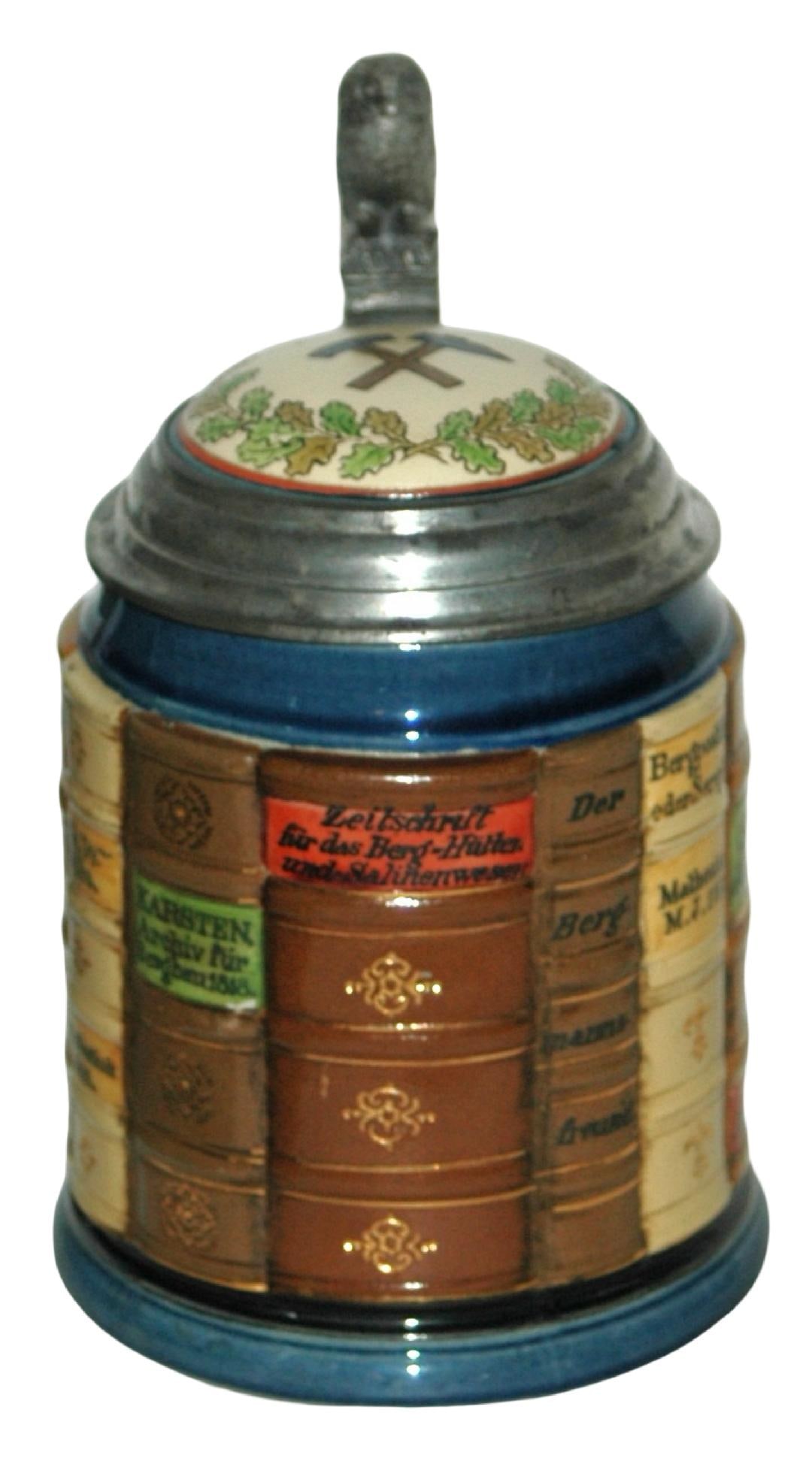 Mettlach Mining Book Stein w Hammers Inlay Lid (1 of 4)