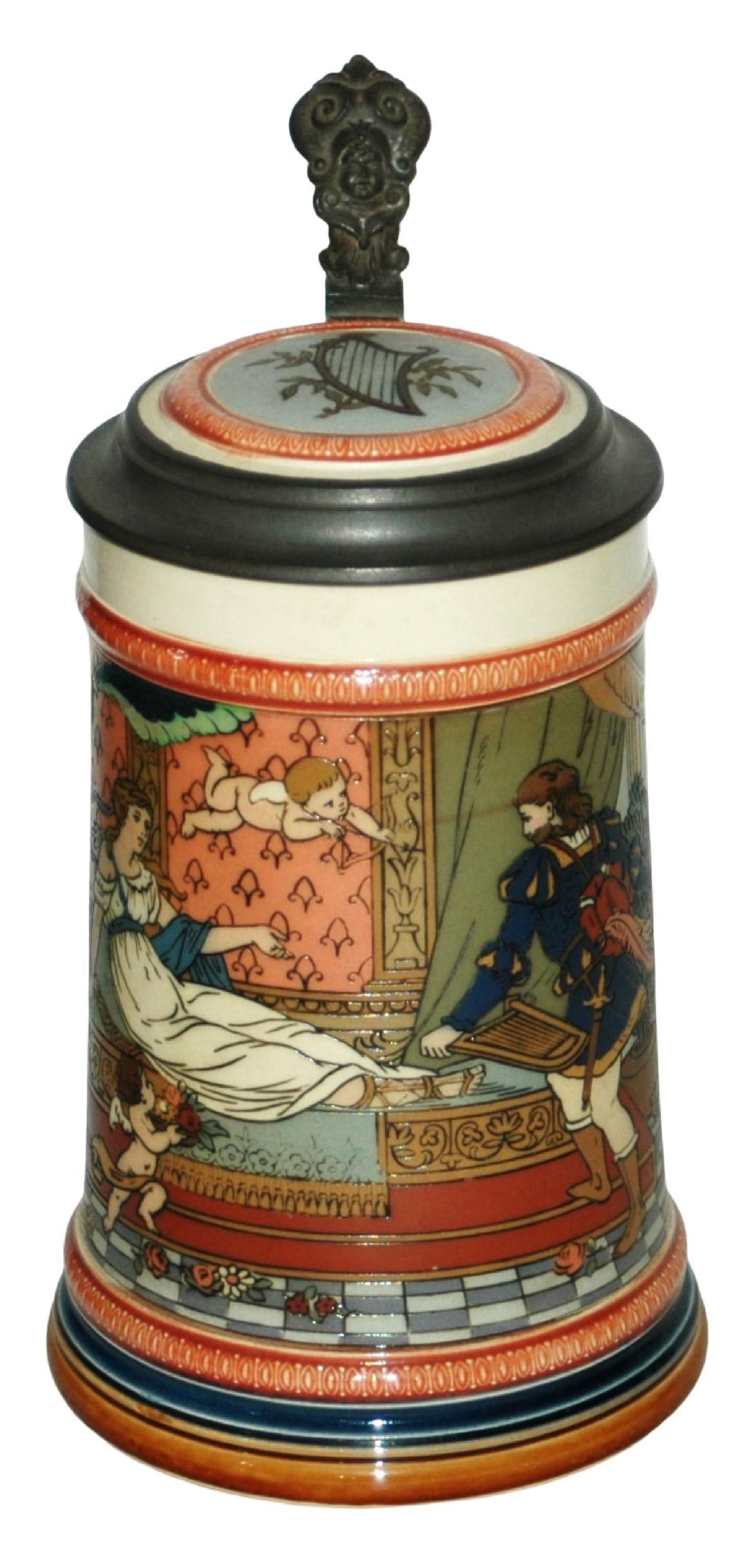 Mettlach Tannhauser in Venusberg Stein: Mettlach #2401 Etched 1/2L. Tannhauser in Venusberg. Inlay lid. Mint.