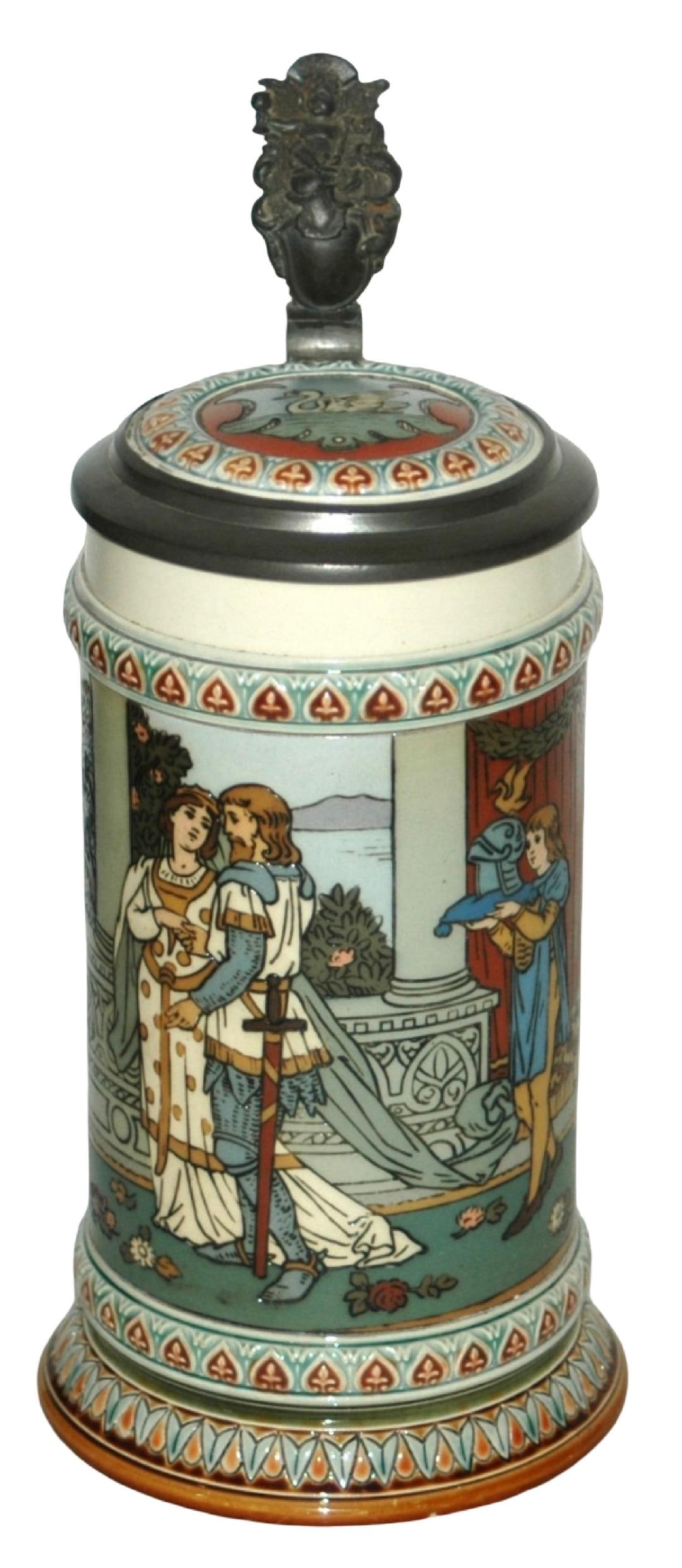 Mettlach Lohengrins Wedding Procession stein: Mettlach #2391 Etched 1/2L. Lohengrins wedding procession. Inlay lid. Mint.