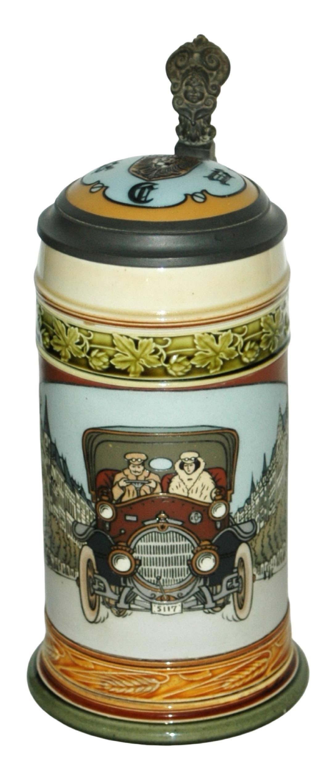 Mettlach Scene of Couple in Early Automoblie Stein (1 of 5)