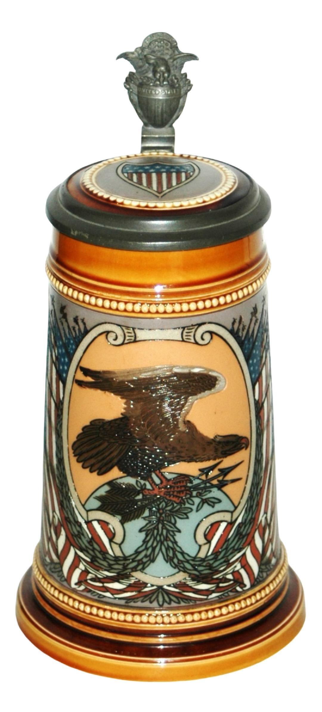 Mettlach US Eagle & Flags Stein wWorking Music Box (1 of 6)