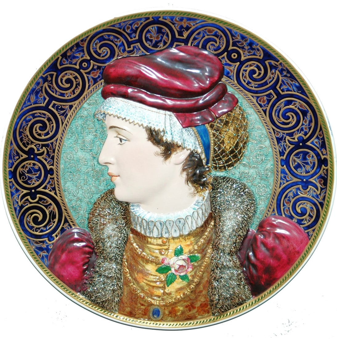 Villeroy & Boch Dresden Royal Man 20-1/2" Plaque: Villeroy & Boch Dresden Glazed Relief 20 ½” Plaque. Young well dressed royal man. Mint.