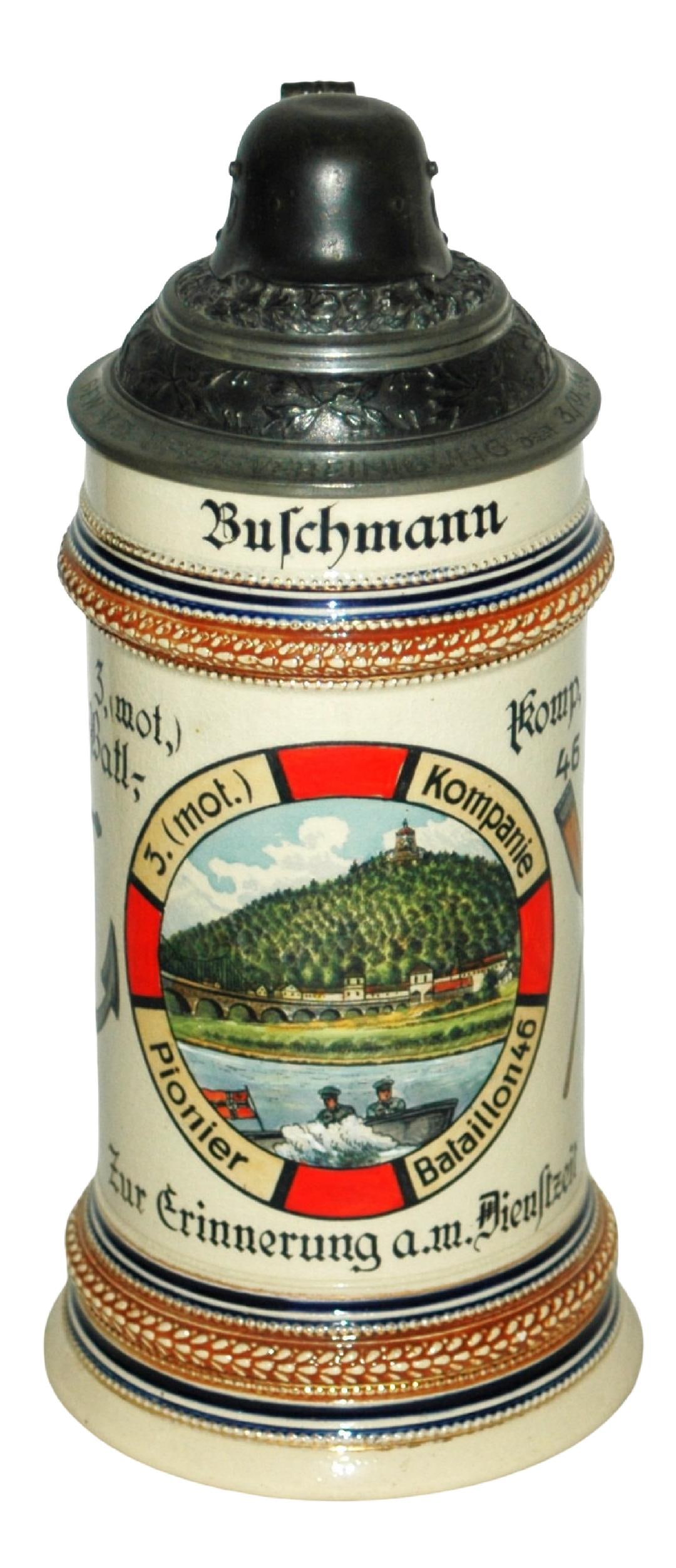 1L 3rd Reich Pionier Batt 46 Stein w Helmet Lid (1 of 5)