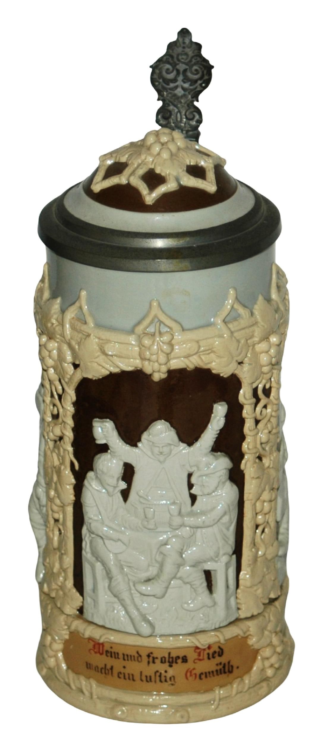 1L Mettlach 3 Panels of Drinking Men Stein (1 of 5)