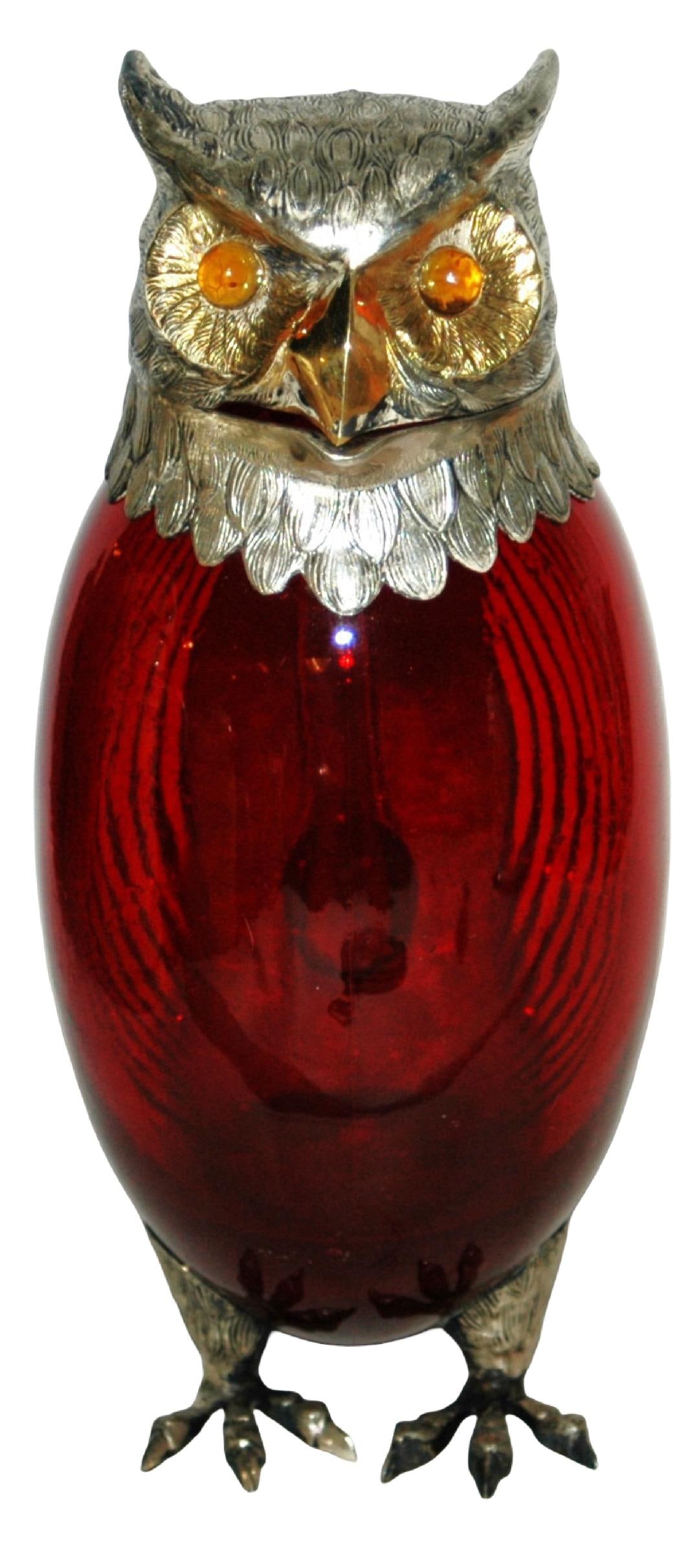 Ruby Glass Owl w Silver Lid & Feet Character Stein (1 of 5)