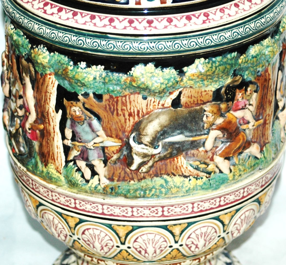 Impressive 5L Hunters Scenes Stein w Snake Handle - 2