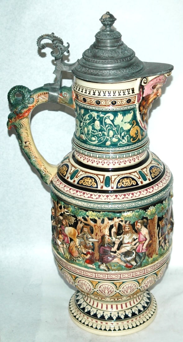 Impressive 5L Hunters Scenes Stein w Snake Handle - 3