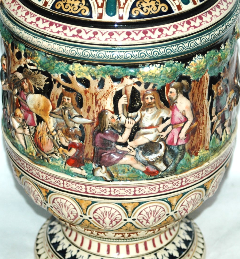 Impressive 5L Hunters Scenes Stein w Snake Handle - 4