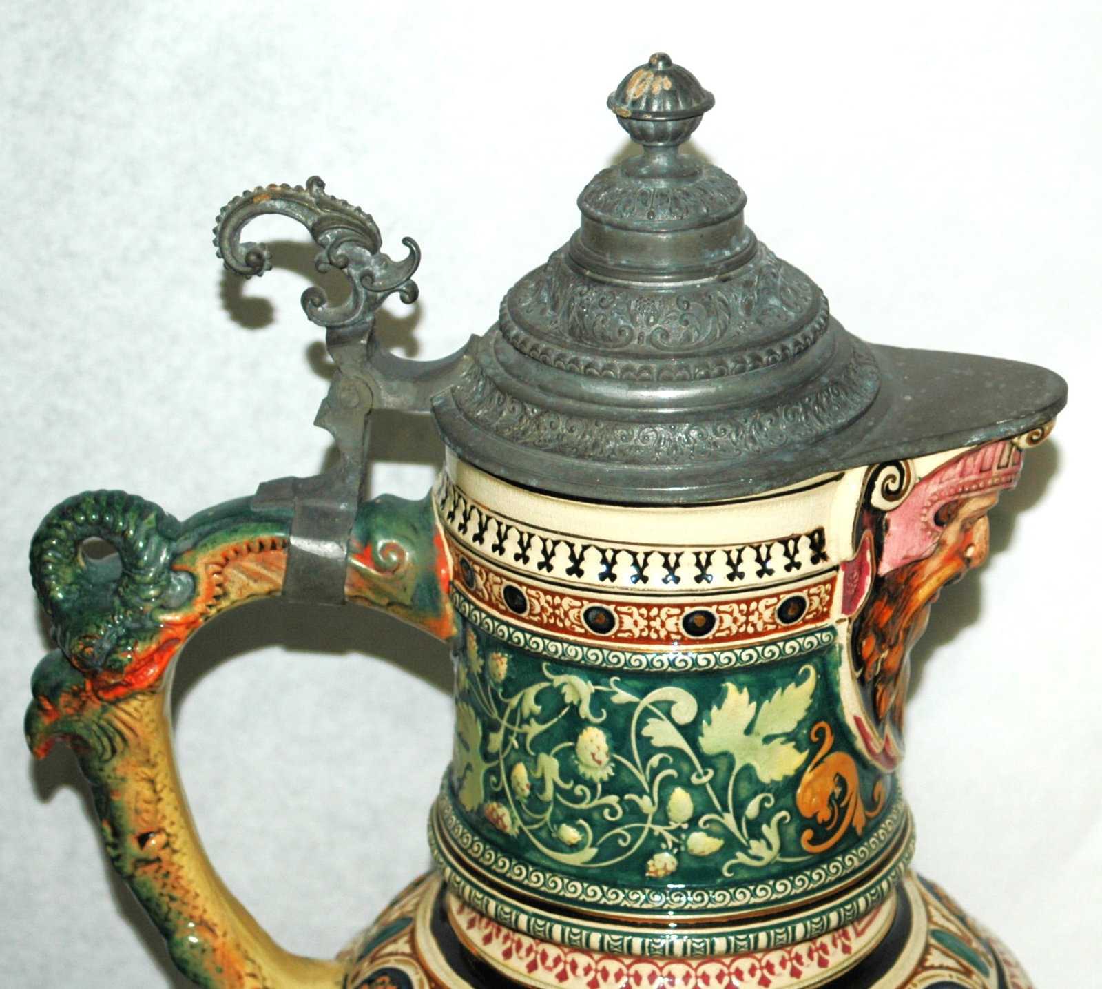 Impressive 5L Hunters Scenes Stein w Snake Handle - 5