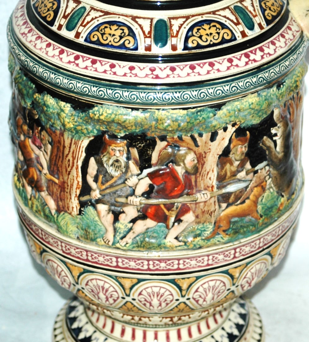 Impressive 5L Hunters Scenes Stein w Snake Handle - 7