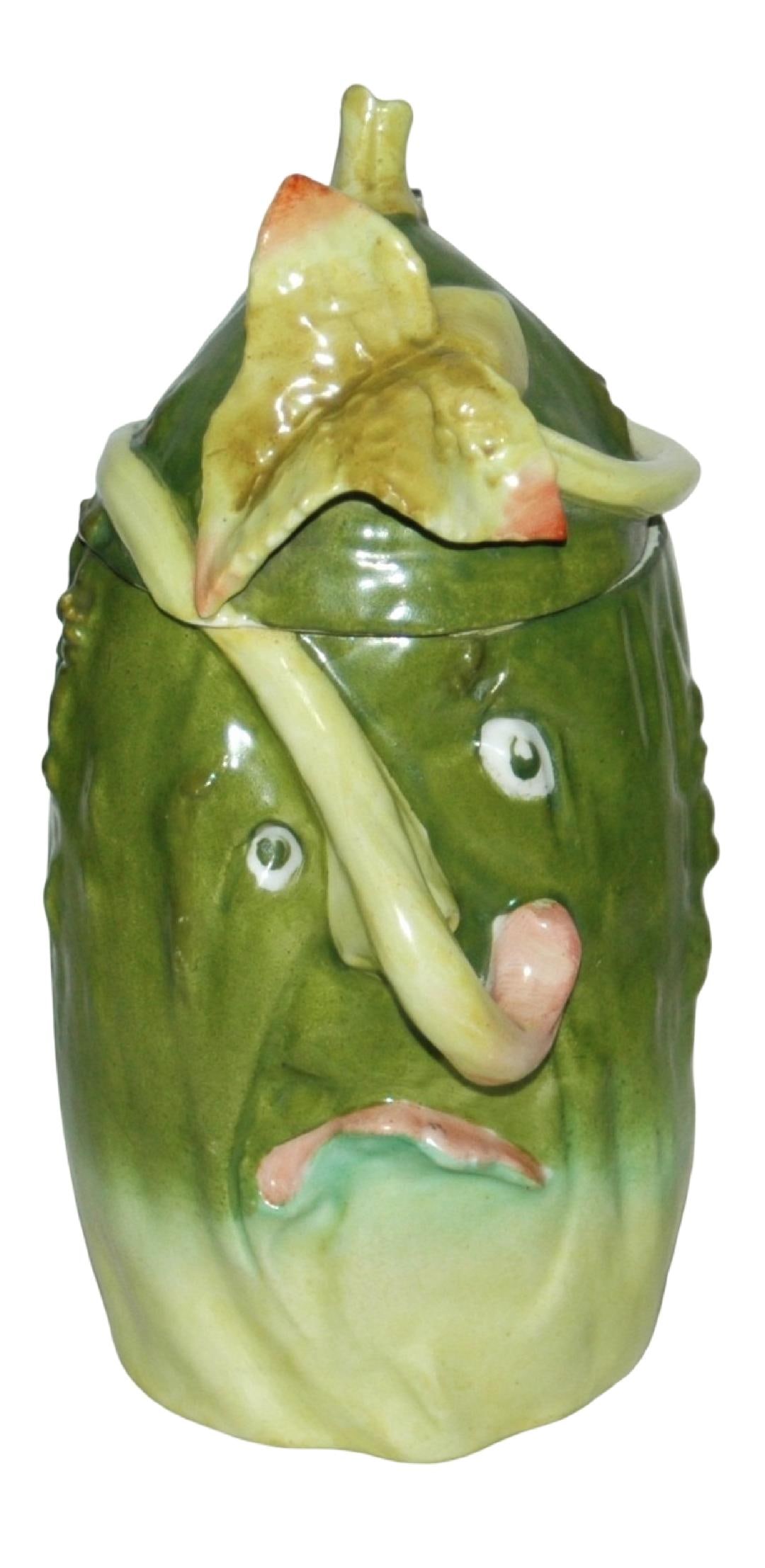 Schierholz Cucumber with a Face Character Stein: Character Stein 1/2L Schierholz Porcelain. Cucumber with a face. Mint.