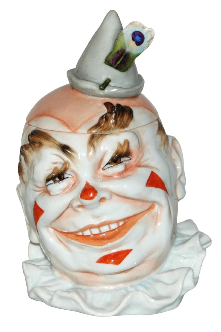 Schierholz Old Time Clown Character Stein: Character Stein 1/2L Schierholz Porcelain. Old time clown wears feathered hat. Mint.