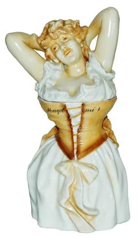 Schierholz Sexy Barmaid Character Stein: Character Stein 1/2L Schierholz Porcelain. Barmaid with her hands behind her head. Mint.