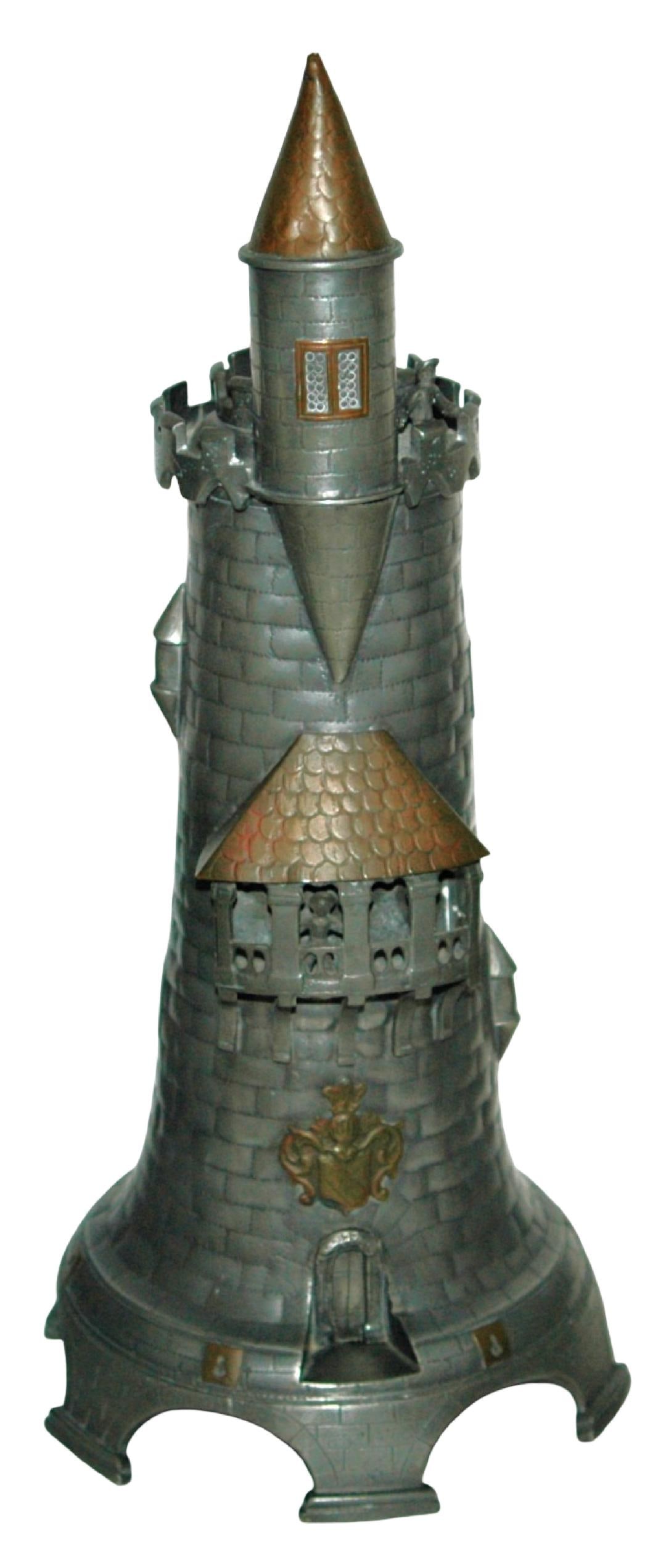 15 ?? Pewter Elaborate Tower Stein w Man in Window (1 of 6)