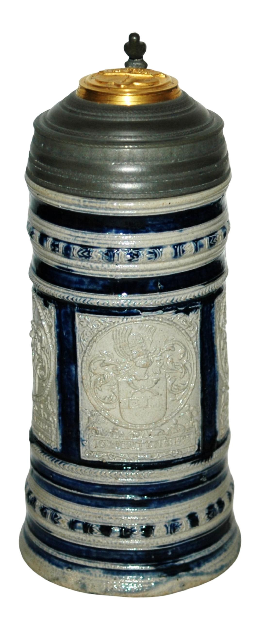 1L Raren Panels of Shield Dated 1595 Stein w Inlay (1 of 5)