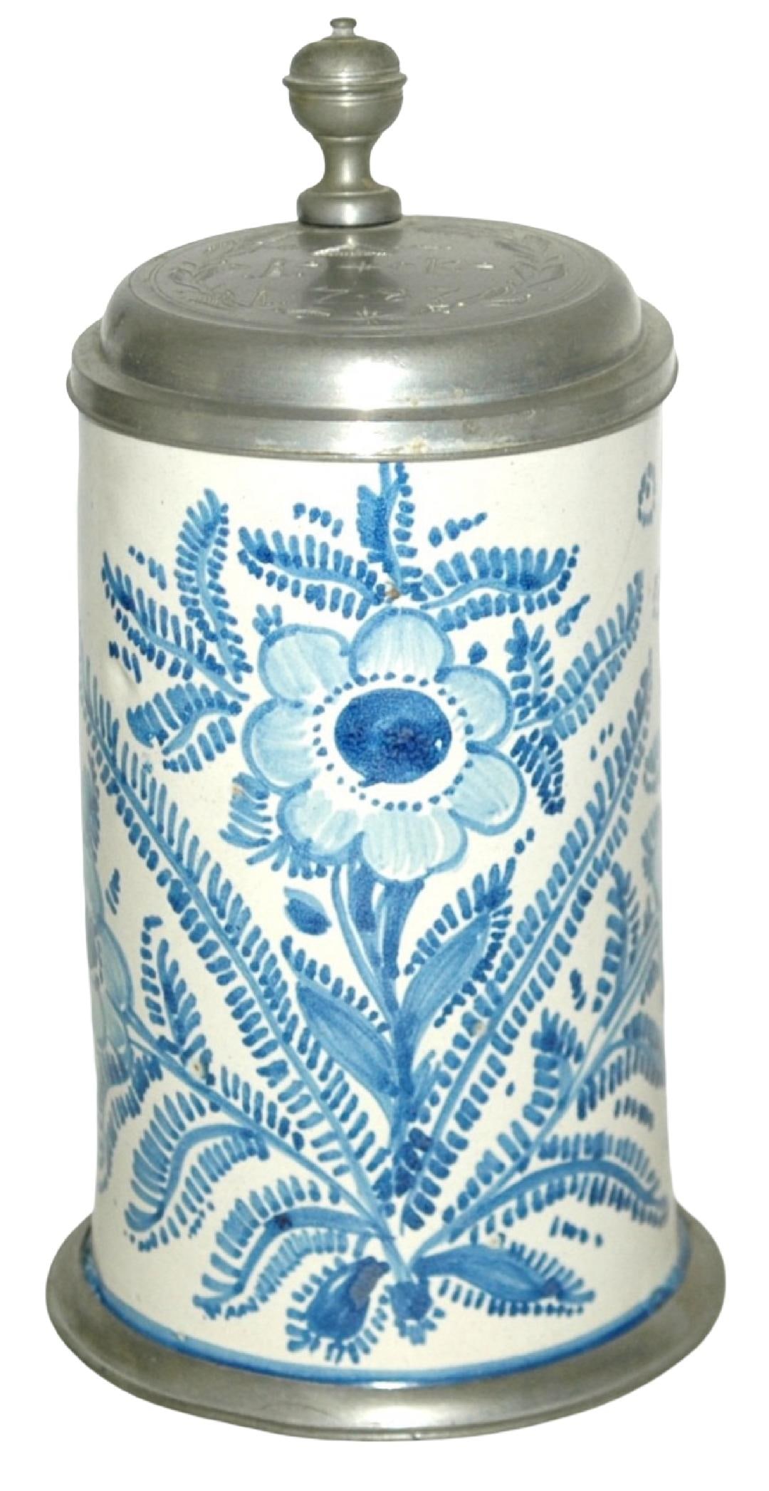 1L Saltzburg Faience Floral Stein lid Dated 1787 (1 of 5)