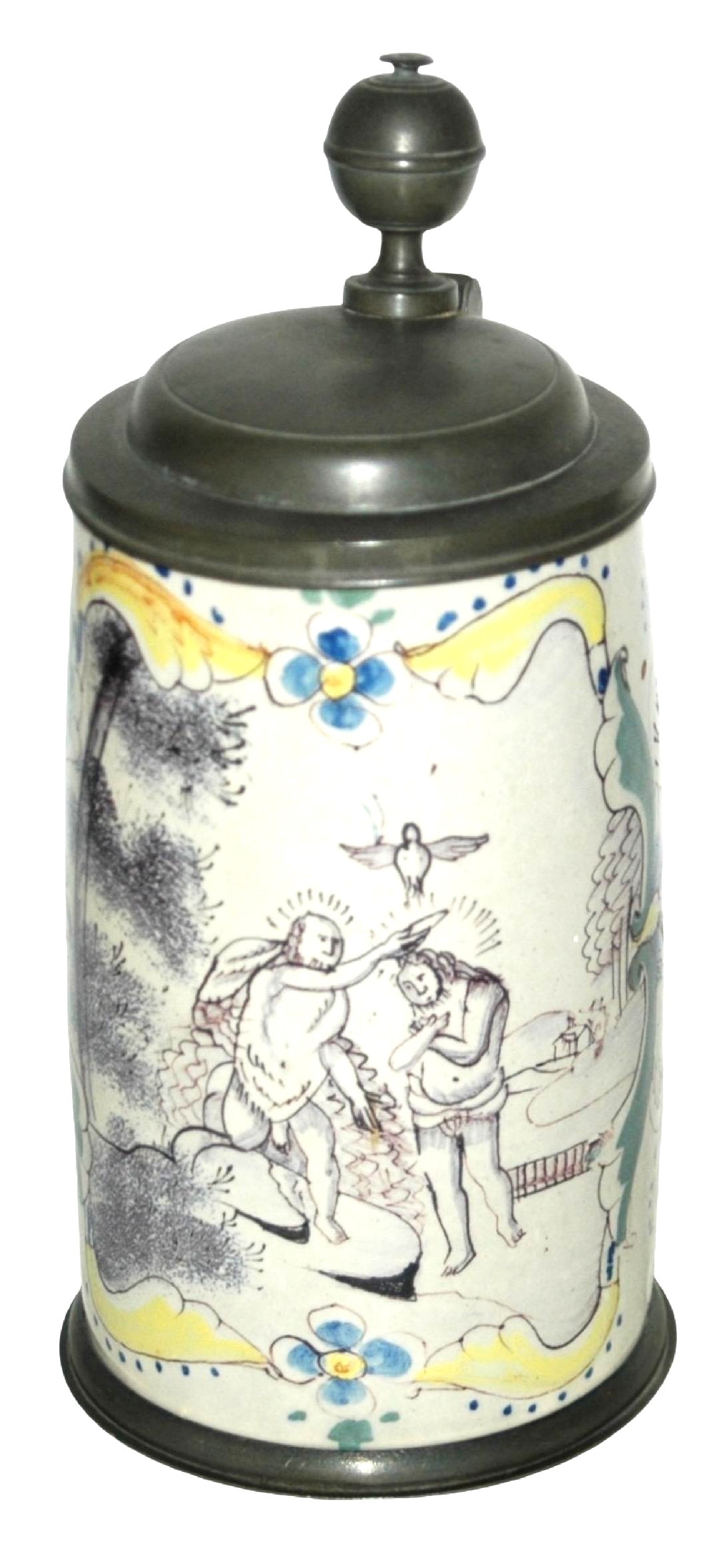 1L Nurnberg Faience Jesus Baptism Stein c1780 (1 of 4)